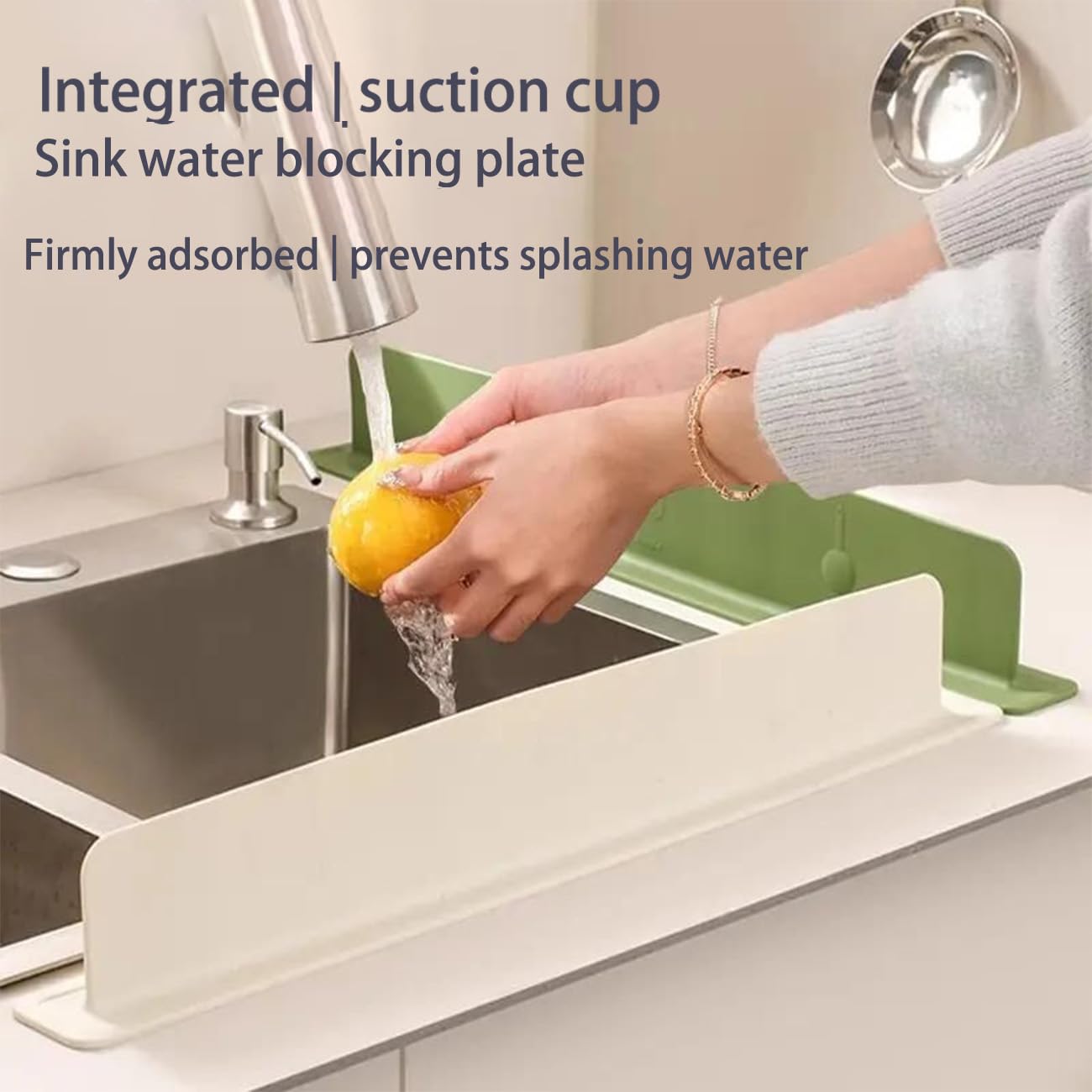 19.6in Silicone Sink Splash Guard, 2025 New Silicone Sink Water Retaining Board for Kitchen, Portable Water Retaining Strip Reusable Water Splash Guard for Bathroom Countertop (Silicone, Green)