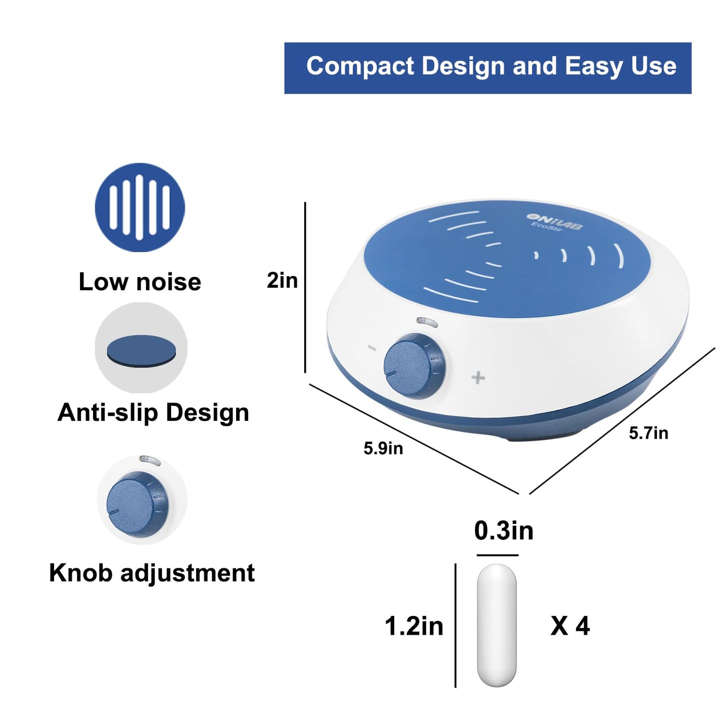 ONiLAB Magnetic Stirrer with 4PCS Stir Bars，Magnetic Mixer with Stirring Capacity 3000ml (No Heating)