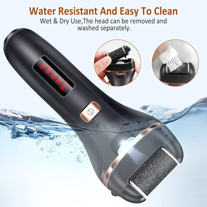 Electric Callus Remover for Feet,Rechargeable Foot File Hard Skin Remover,Waterproof 14 in1 Professional Pedicure Kit for Cracked Heels &Dead Skin,with 3 Roller Heads 2 Speed, Battery Display
