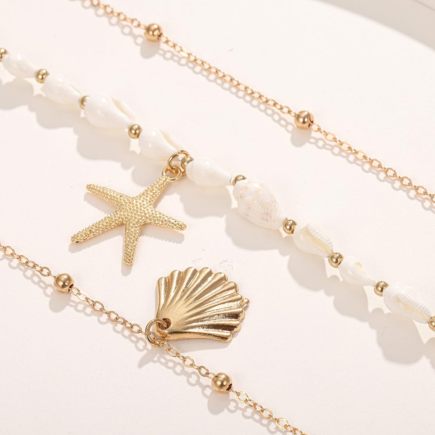 Seashell Starfish Necklace for Women Summer Pearl Beach Conch Shell 14k Gold Layered Dainty Choker