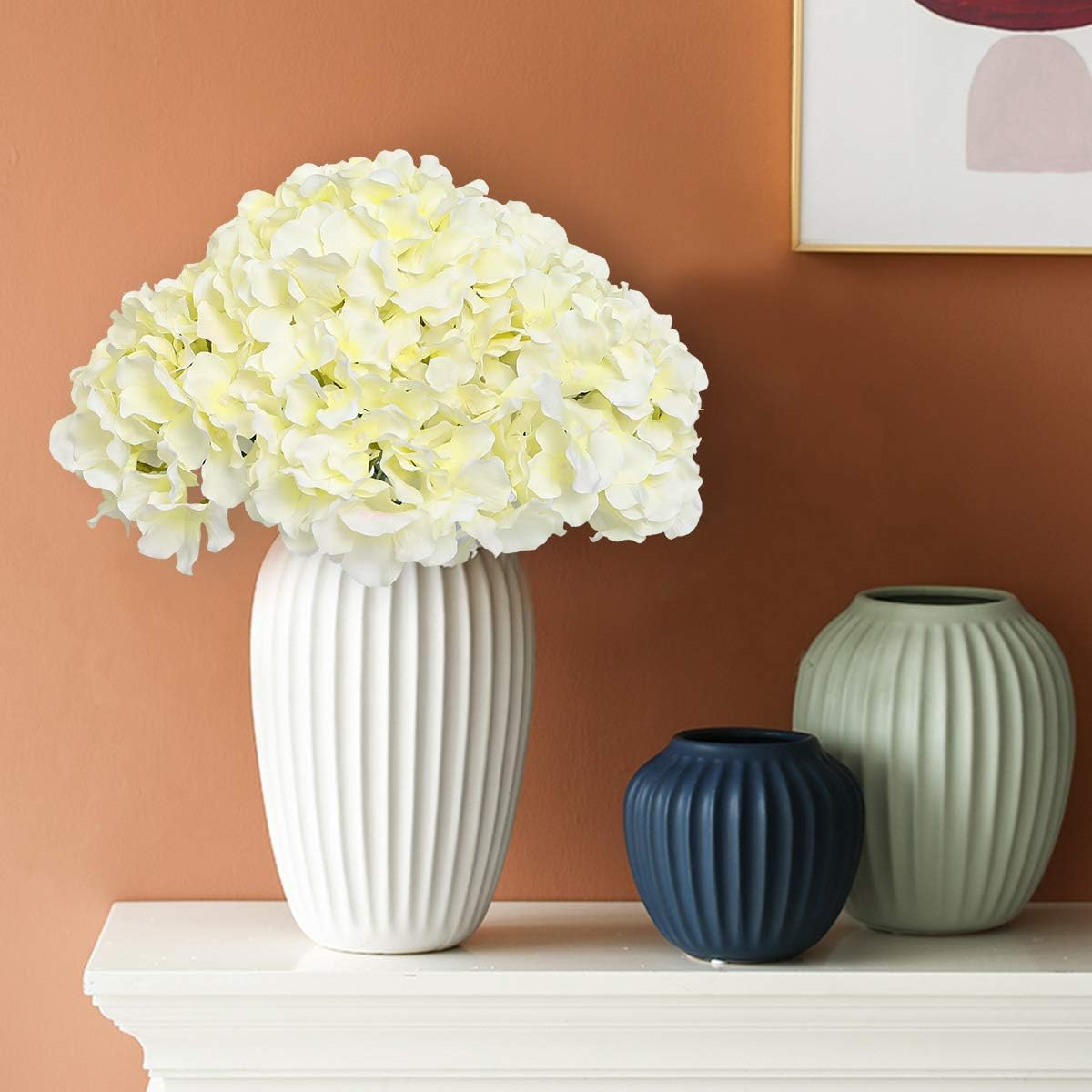 FLORRALIA Fake White Hydrangea Artificial Flowers - Faux Silk Hydrangeas Flowers Heads with Stems Real Touch for Home Wedding Party Table Decor(CreamWhite,Pack of 10)