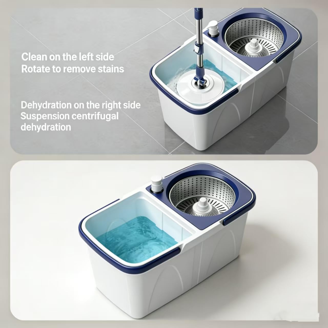Spin Mop Bucket with Wringer, Mop with Bucket Set Includes 3 Replacement Pads, Durable Mop Bucket for Home Floor Cleaning