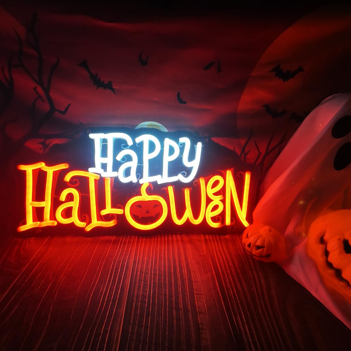 Happy Halloween Neon Sign Halloween Neon Lights for Wall Decor Dimmable Pumpkin Acrylic Led Light Up Sign for Party Home Window Bar Horror Room