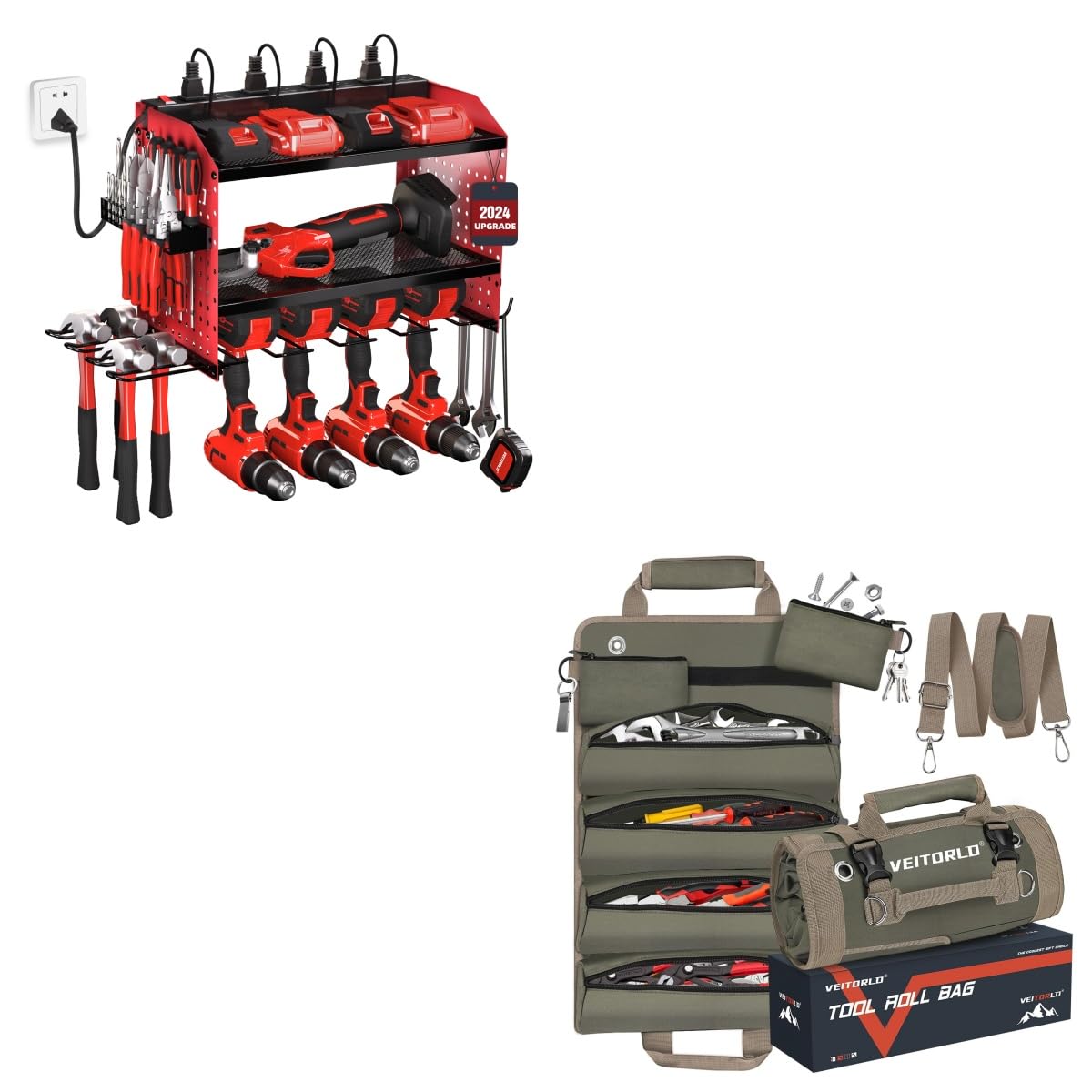 Veitorld Tool Roll Up Bag Power Tool Organizer, Heavy Duty Modular Wall Mount Rack for Garage, Tool Storage Organizer - Christmas Birthday Gifts for Men Dad Him Husband