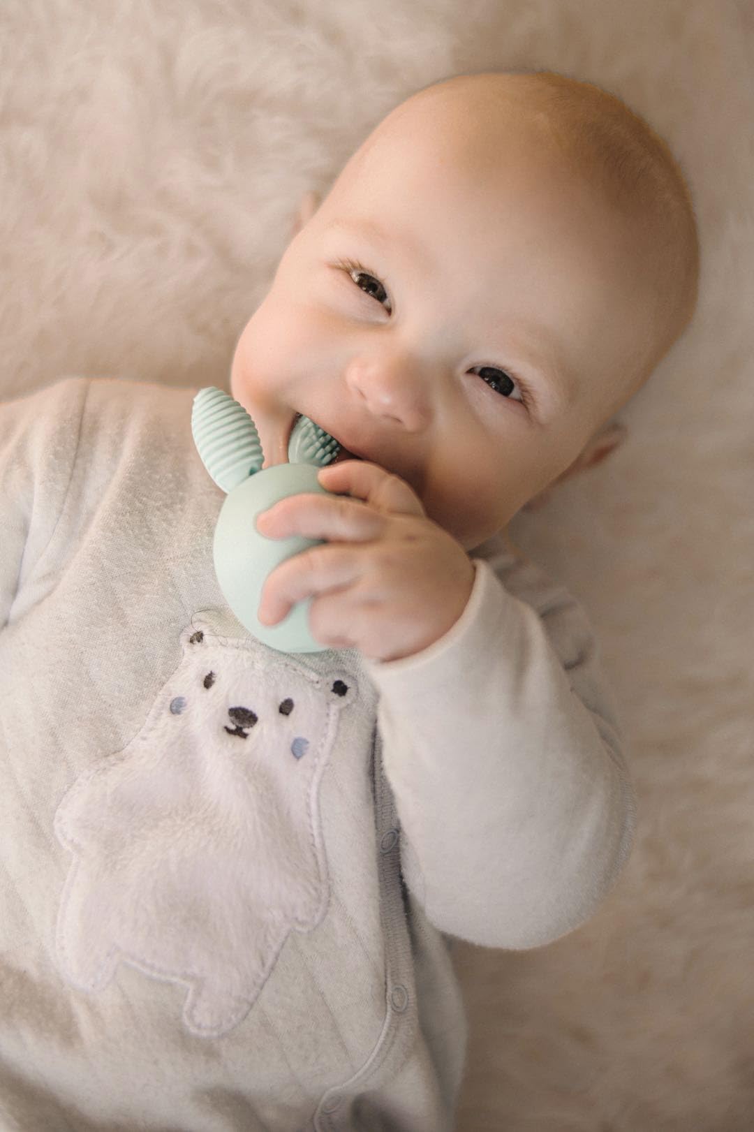Bunny Eggy Teether Baby Teething Toy Rabbit Egg Rattle Toy Teething Pain Relief for Babies Boys Girls - Cream