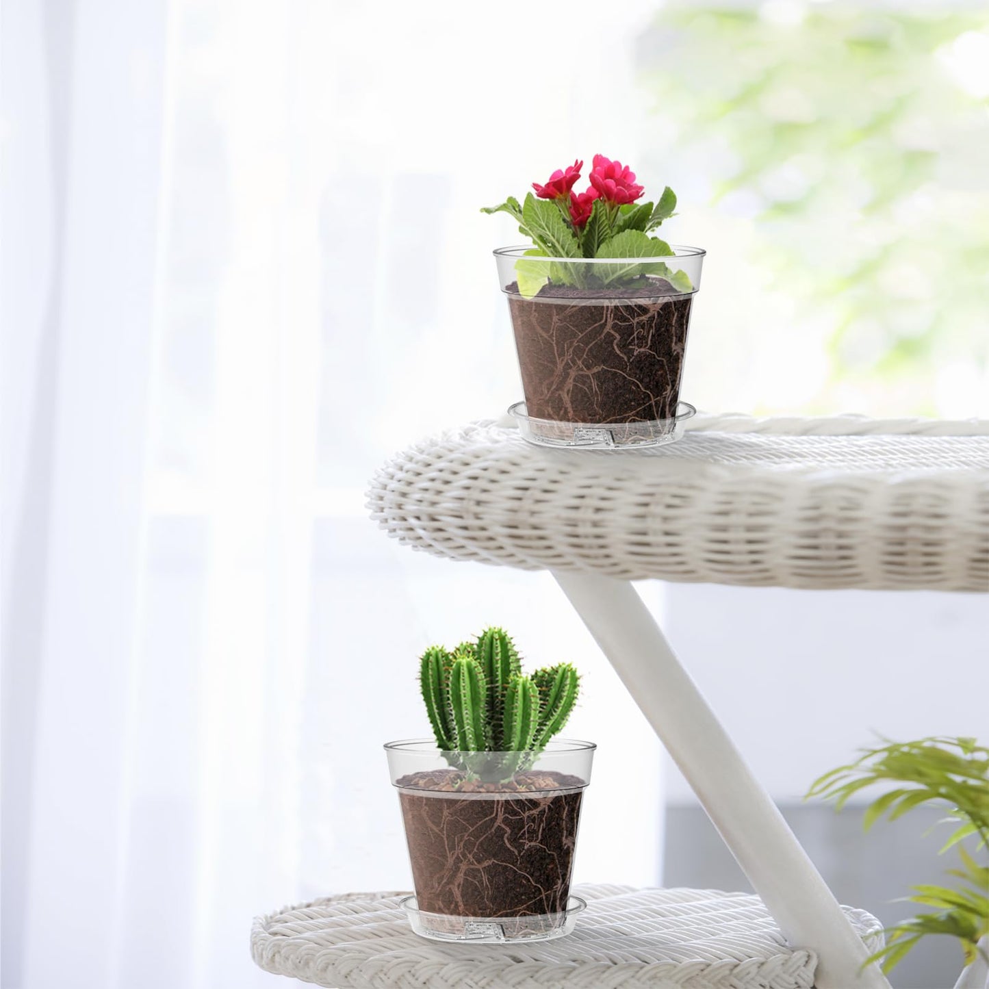WSMKSZ 4 Inch Clear Nursery Pots, Set of 30 Transparent Plant Flower Pots for Small Indoor Plants with Drainage Holes & Trays, Plastic Seedling Starter Pots for Various Plants