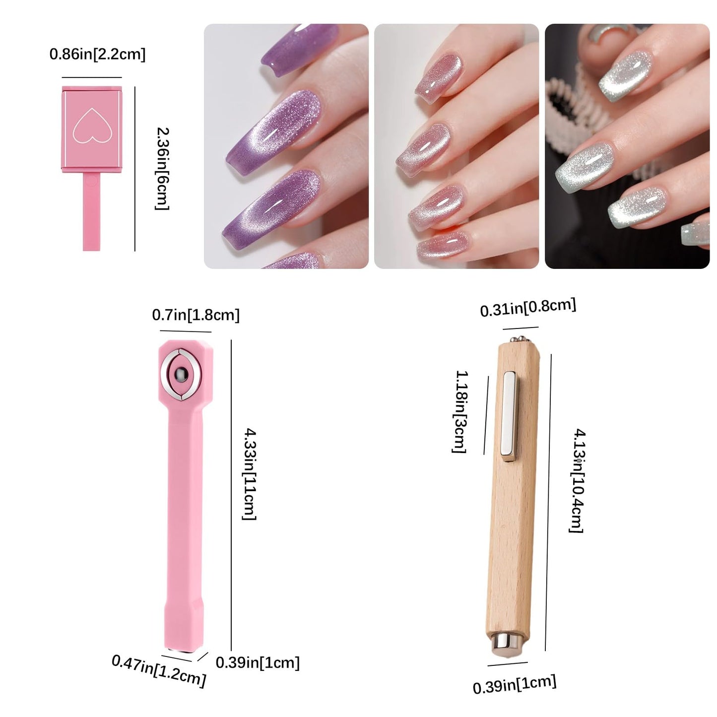 3 in 1 Nail Magnet Tool 7Pcs Cat Eye 3D Nails Art Cat Eye Gel Nail Polish Magnet Multi-Function Nail Magnet Stripe Cat Eye Gel Nail Polish Magnetic Wood Tools for Nail Salon DIY