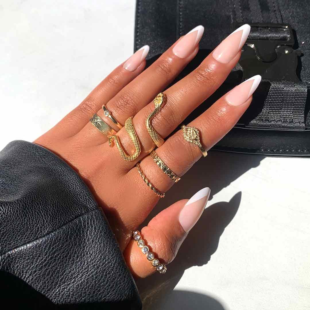 V FRENCH Press-On Nails by Lavaa Beauty | Medium Almond | French Tip Almond Nails