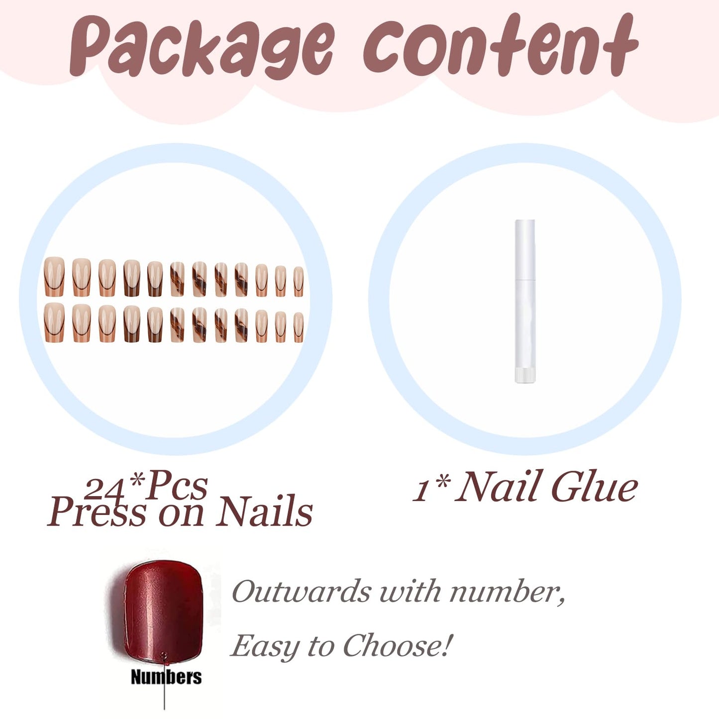BABALAL Brown Press on Nails - Long Square Fake Nails, Ombre French Tip Fall Acrylic, 24Pcs Squoval Glossy Full Cover False Nails