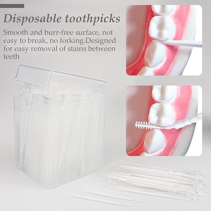 FERCAISH 400Pcs Disposable Individually Packaged Double Head Dental Floss Interdental Toothpick, Plastic Brush Teeth Stick Oral Care Toothpicks Teeth Cleaning Tool(White)