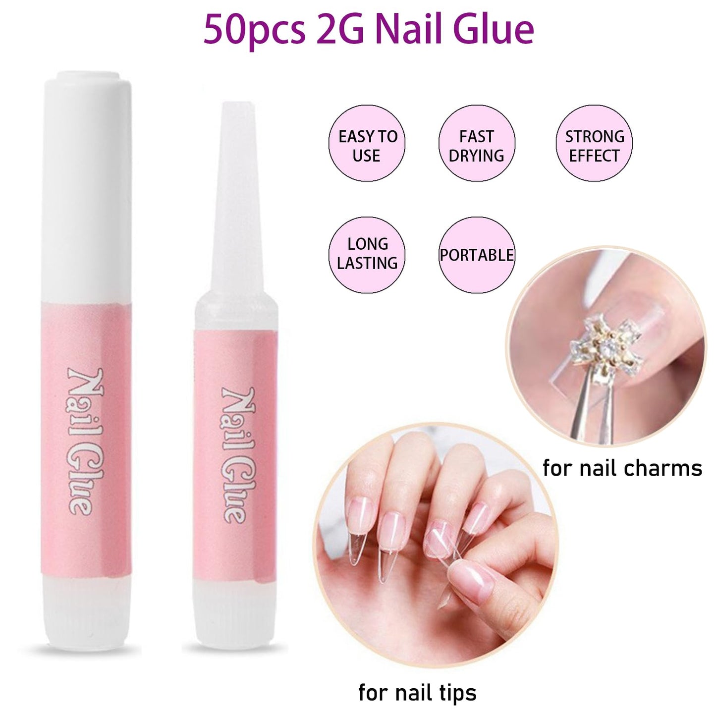 50 Set Press on Nail Tool Kit: Nail Prep Kit for Press on Nail Application with Glue,Adhesive Tabs, Mini File, Buffer, Acrylic Sticks, Prep Pads, Packaging Bag, Salon Home Business Use