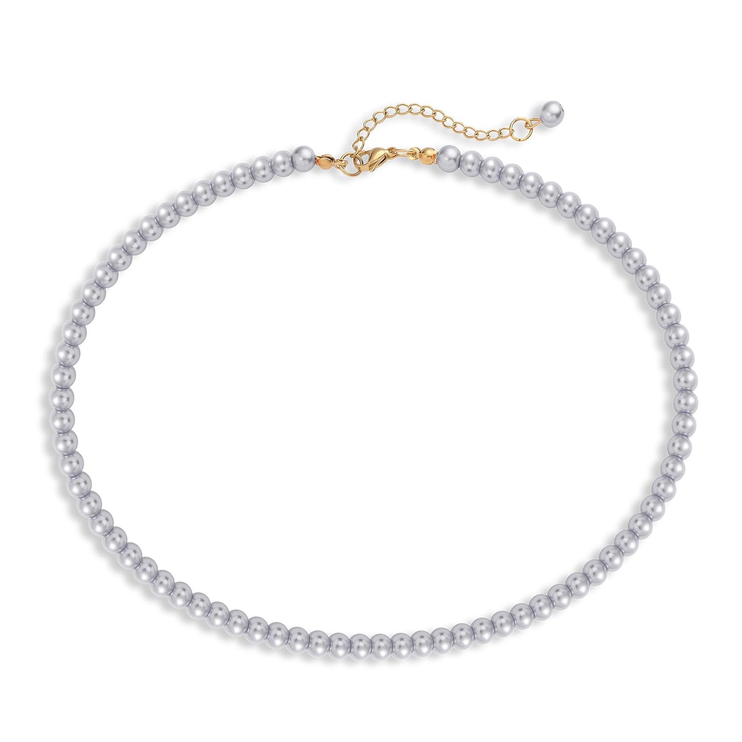 LAYWAF Navajo Beaded Necklace, Faux Pearl Choker, Women's Costume Jewelry, Grey