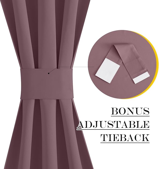 NICETOWN Door Curtains for Doorway, Farmhouse Privacy Curtains for French Patio Glass Door, Thermal Insulated Rod Pocket Sidelight Tie Up Shade, 25" W x 80" L, 1 Panel, Dry Rose
