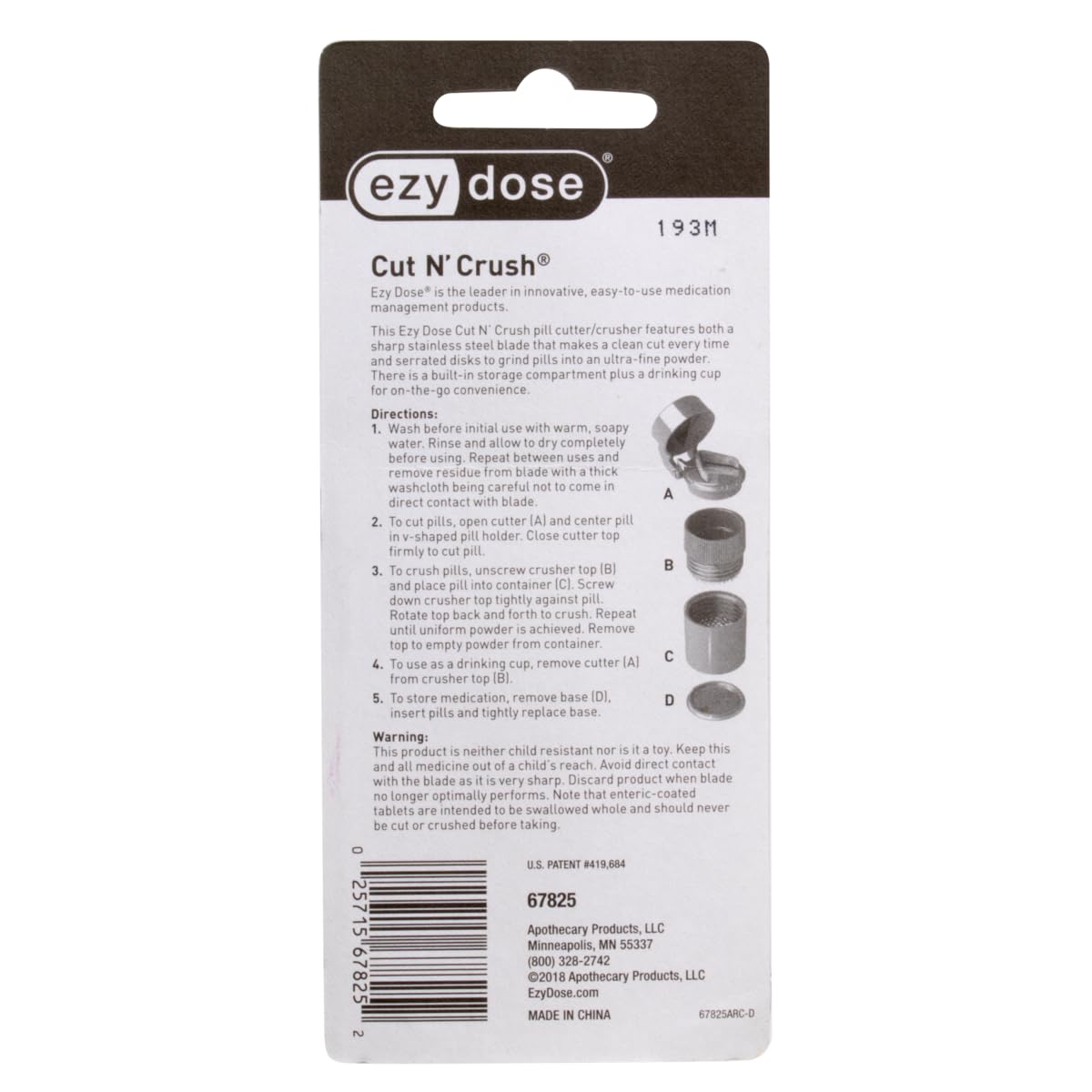 EZY DOSE 3 Compartment Pill Crusher, Cutter and Grinder, Daily Usage, Safely Cut Pills, Vitamins, Tablets, Accurate and Easy Cutting, Stainless Steel Blade, Removable Drinking Cup, Black, BPA Free