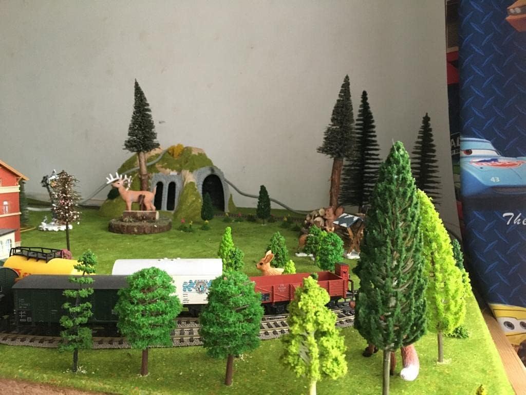 OrgMemory 45 Pcs Animal Tree, Moss, Forest Animals Figures, Plastic Trees for Projects, Model Train Scenery with No Bases, Miniature Trees Diorama Hobby Train Scenery