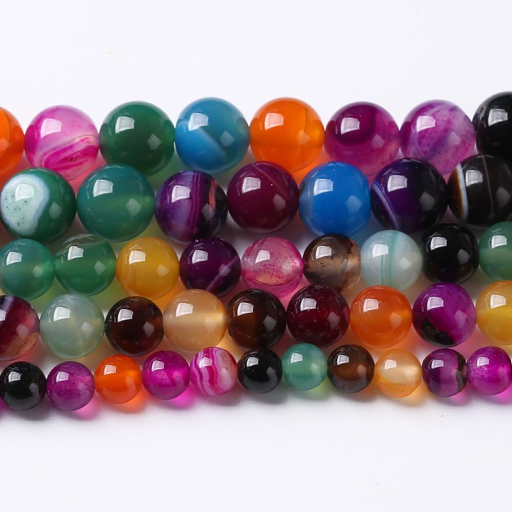 45pcs 8mm Natural Multicolor Stripe Agate Beads for Jewelry Making Natural Stone Energy Healing Beads DIY Bracelet Necklace 15"(8mm, Multicolor Stripe Agate)