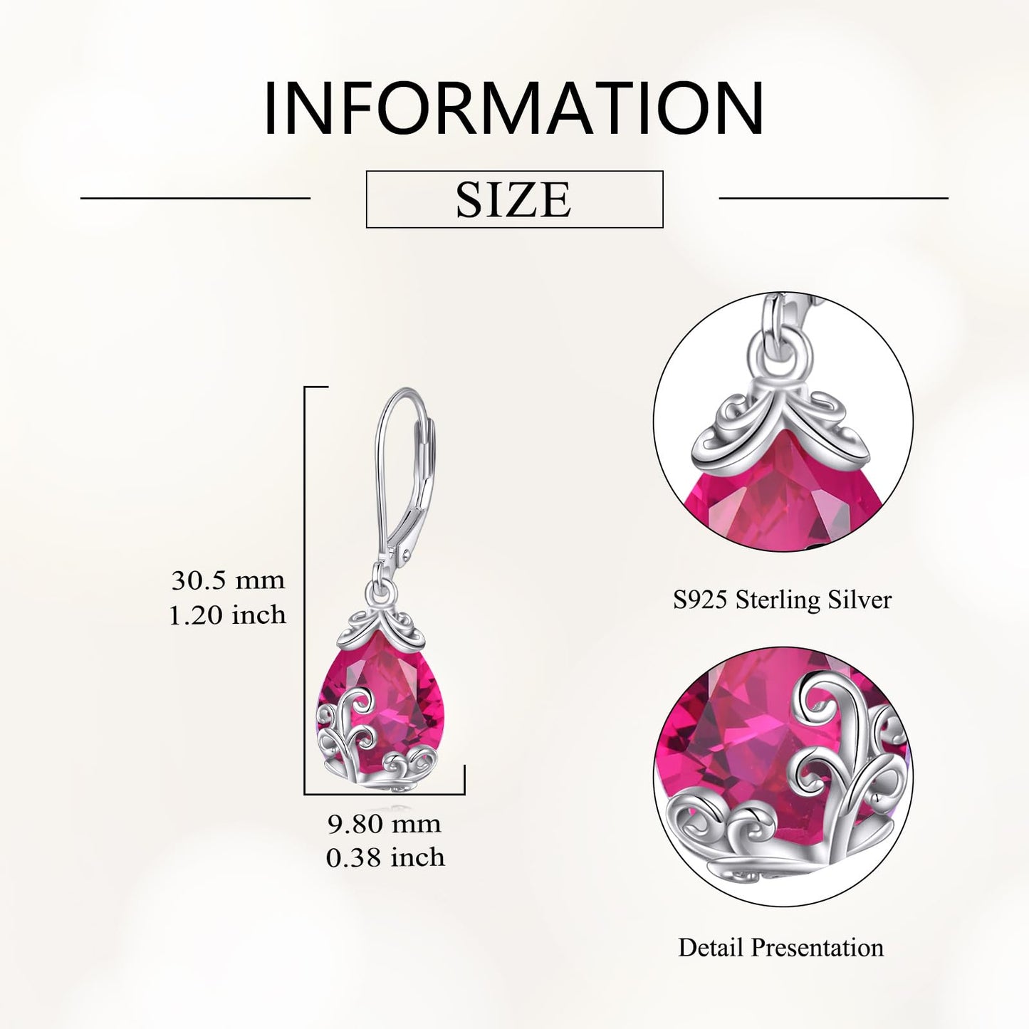 POPLYKE BirthStone Filigree Teardrop Drop Earrings Sterling Silver Ruby Leverback Earrings July Birthstone Dangle Jewelry Gifts for Women
