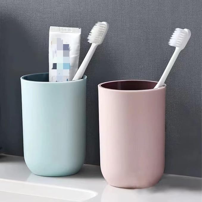 Unbreakable Reusable Drinking Cups Set of 2 Colors, Plastic Toothbrush Cup Tumblers 300 ml/10.5 oz, Dishwasher Safe (Light blue & Light pink)