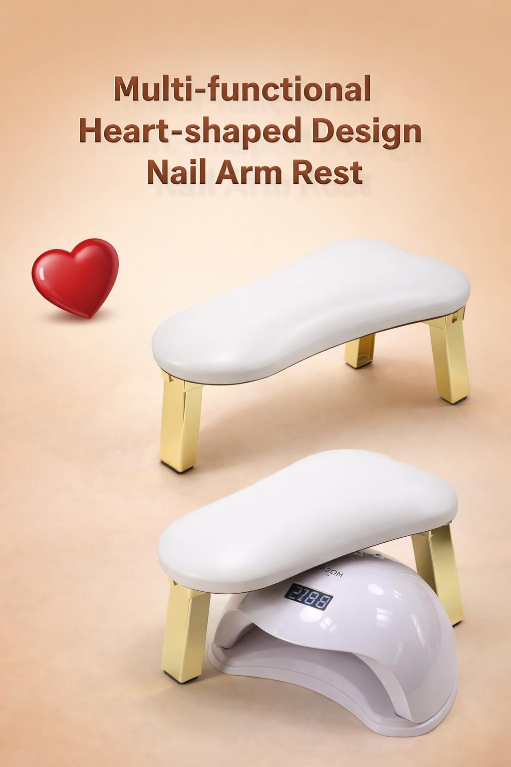 Mini Arm Rest for Nails Tech: Heart Shaped Nail Arm Rest with 3 Foldable Metal Golden Stands - Easy Storage&Space-saving&Lightweight - 45° Ergonomic Hand Rest for Nails Tech for Manicurist Kids Girls