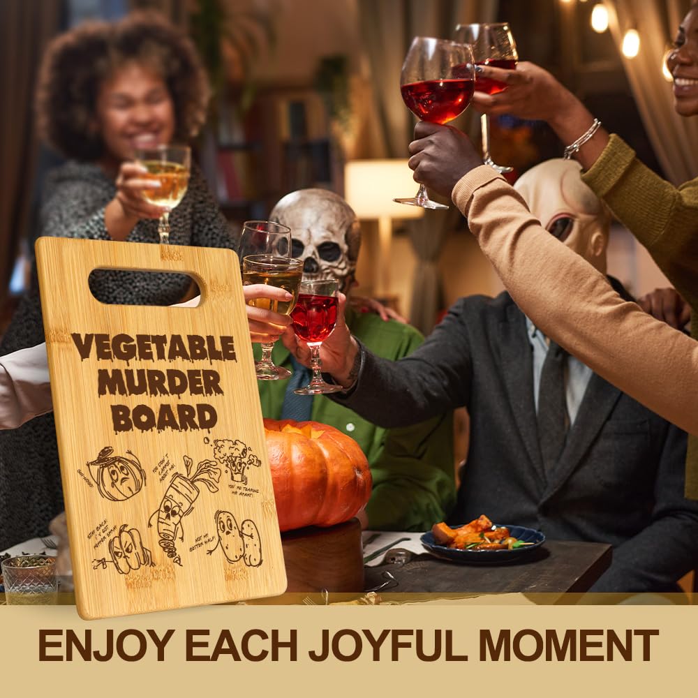Funny Vegetable Murder Cutting Board with halloween, Humorous Food Serving bamboo cutting Board for Home Decor, Rustic Kitchen Decor Cheese Board Birthday Housewarming Gift