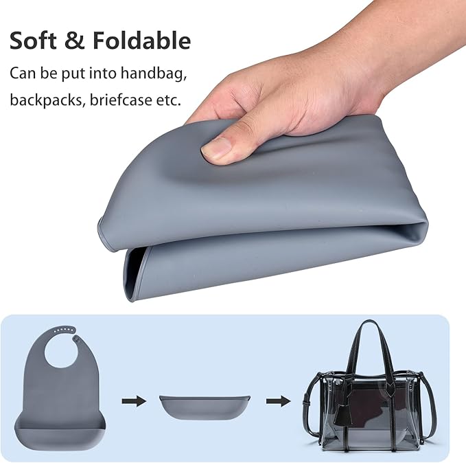 Adult Bibs for Men Women Adjustable Washable Silicone Adult Bibs for Elderly with Crumb Catcher (Dark Grey)