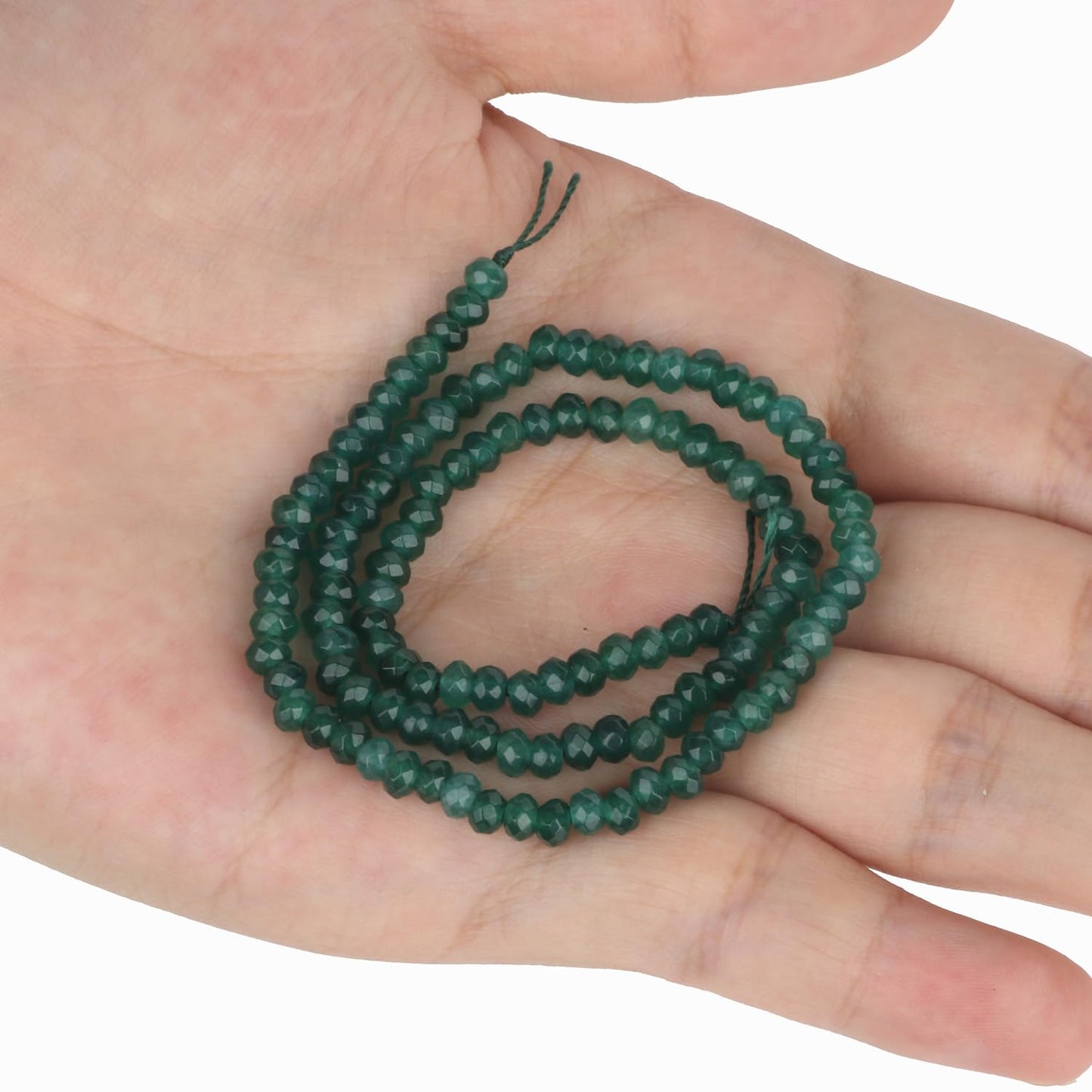 2 String 220PCS 3x5mm Natural Dark Green Chalcedony Stone Beads for Jewelry Making, Songxi Facted Loose Gemstone Beads for DIY Bracelet Necklace Making Supplies with Energy Healing Chakra Power