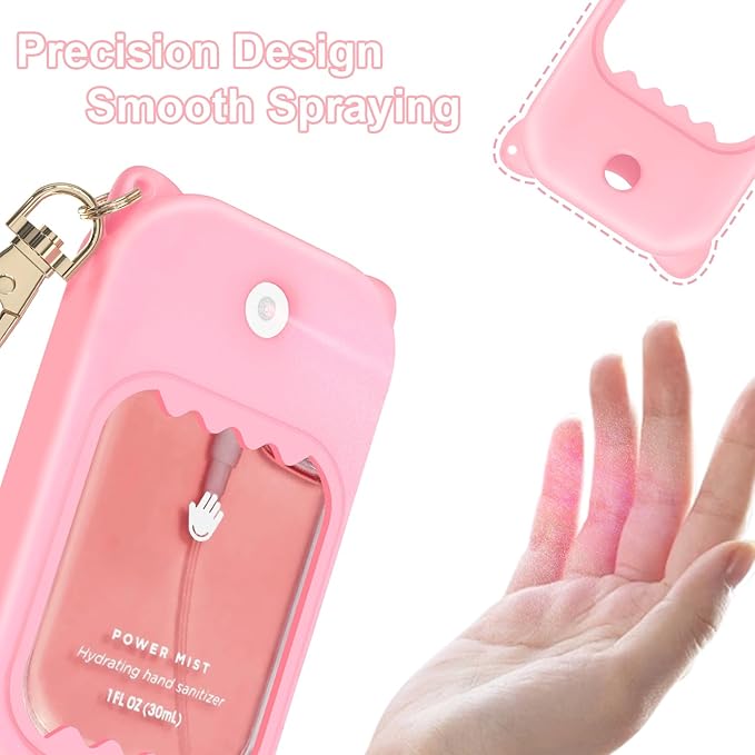 3Pcs Hand Sanitizer Spray Case for Touchland Silicone Touchland Case Keychain Cute Hand Sanitizer Spray Holder Compatible with Touchland Power Mist Gentle Mist Glow Mist (Pink & White & Black)