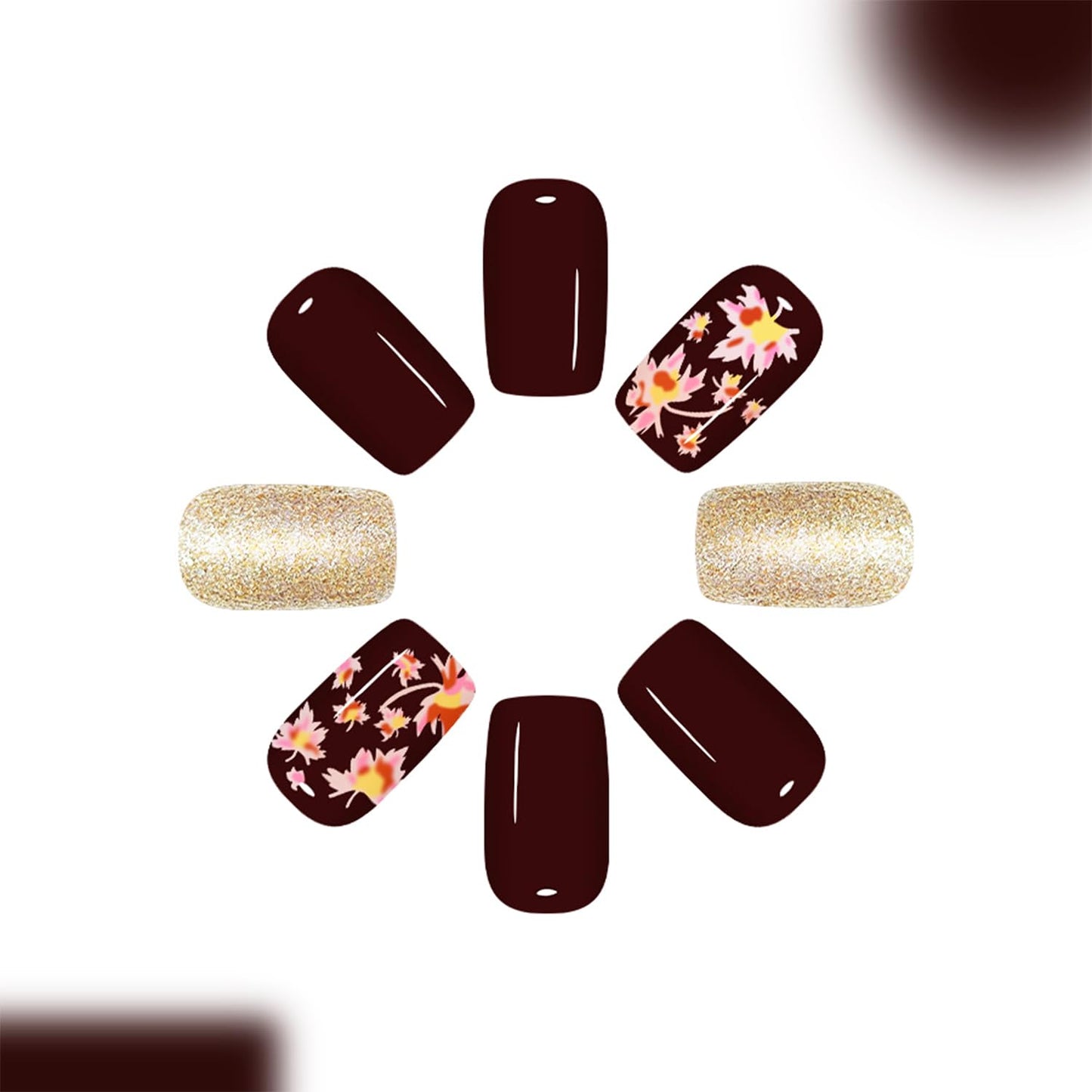 24pcs Fall Press on Nails Short Square Thanksgiving Day Fake Nails with Glitter Design Maple Leaf False Nails Kit Wine Red Glue on Nails Autumn Maple Leaves Acrylic Full Cover Stick on Nails for Women