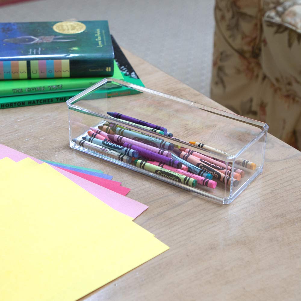 Isaac Jacobs Clear Acrylic Rectangular Stackable Storage Organizer, (9"L x 3.5"W x 2.5"H) Drawer Tray without Lid, Open-Top Organizer, Multi-Functional, Bathroom, Kitchen, Home, Office, Desk, Drawers