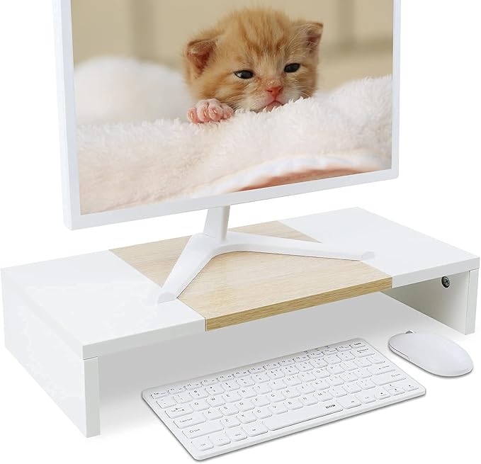 TEAMIX 20 Inch Monitor Stand Riser, Wooden Desktop Riser for TV/PC/Laptop/Printer, Cozy Monitor Riser with Storage, Laptop Shelf for Home Office