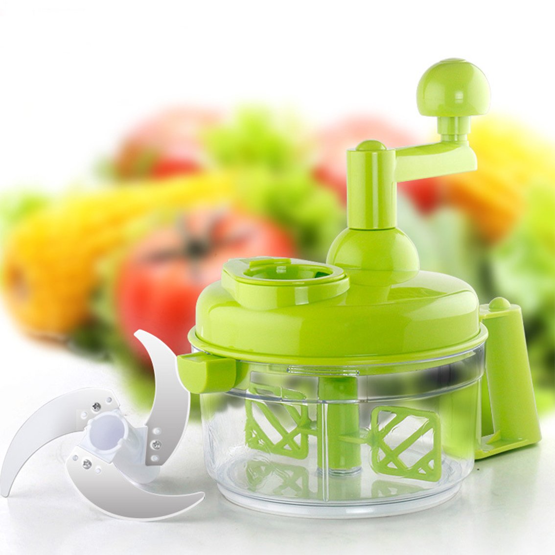 Tenta Kitchen Food processes Hand Crank Food Processor/Manual Food Chopper/Meat Grinder/Vegetable Dicer And Mincer/Fruit Blender With Egg Separator Rotary Onion Chopper(2 Sets steel blades)