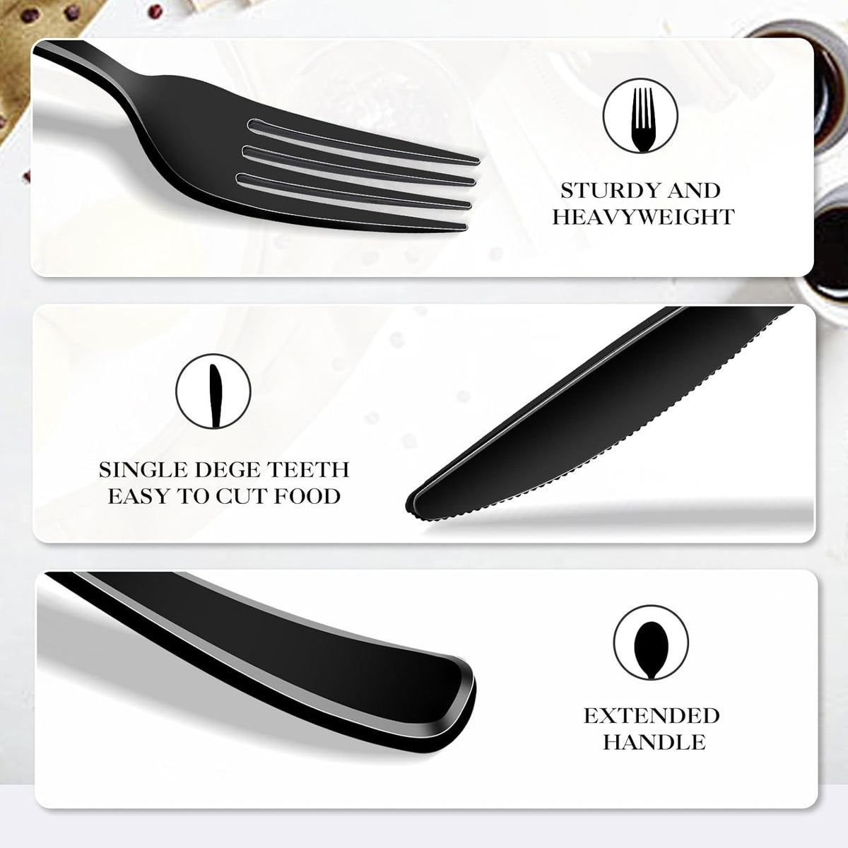 300 Pack Black Disposable Plastic Silverware Heavy Duty,Black Cutlery Set, Plastic Forks and Spoons Knives Utensils Set for Birthday Party Prom Night,Weddings,Halloween