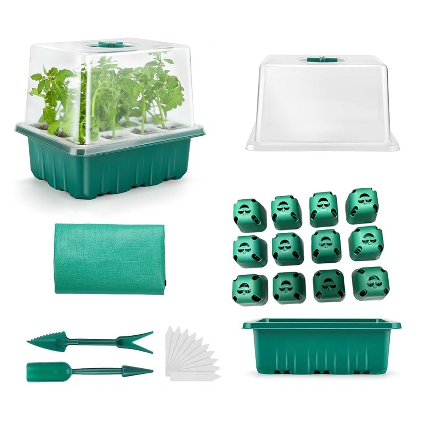 cdmoke Seed Starter Tray, Seed Starting Trays with Adjustable Ventilation Humidity Planting Pot Plant Starter Kit Greenhouse Propagator Biodegradable Seedling Germination Trays Xmas (Green)