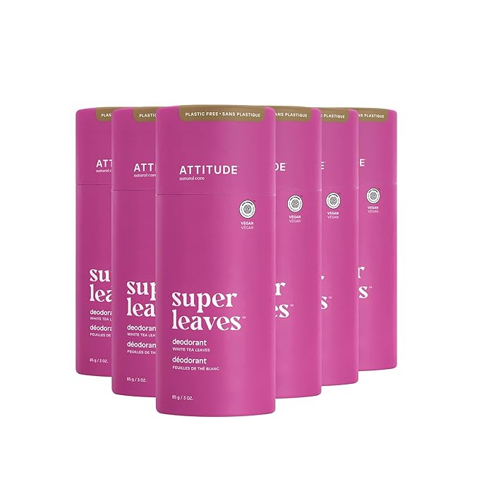 ATTITUDE Plastic-Free Natural Deodorant, Biodegradable Cardboard Tube, Aluminum-Free and Hypoallergenic, White Tea Leaves, 3 Oz (Pack of 1)