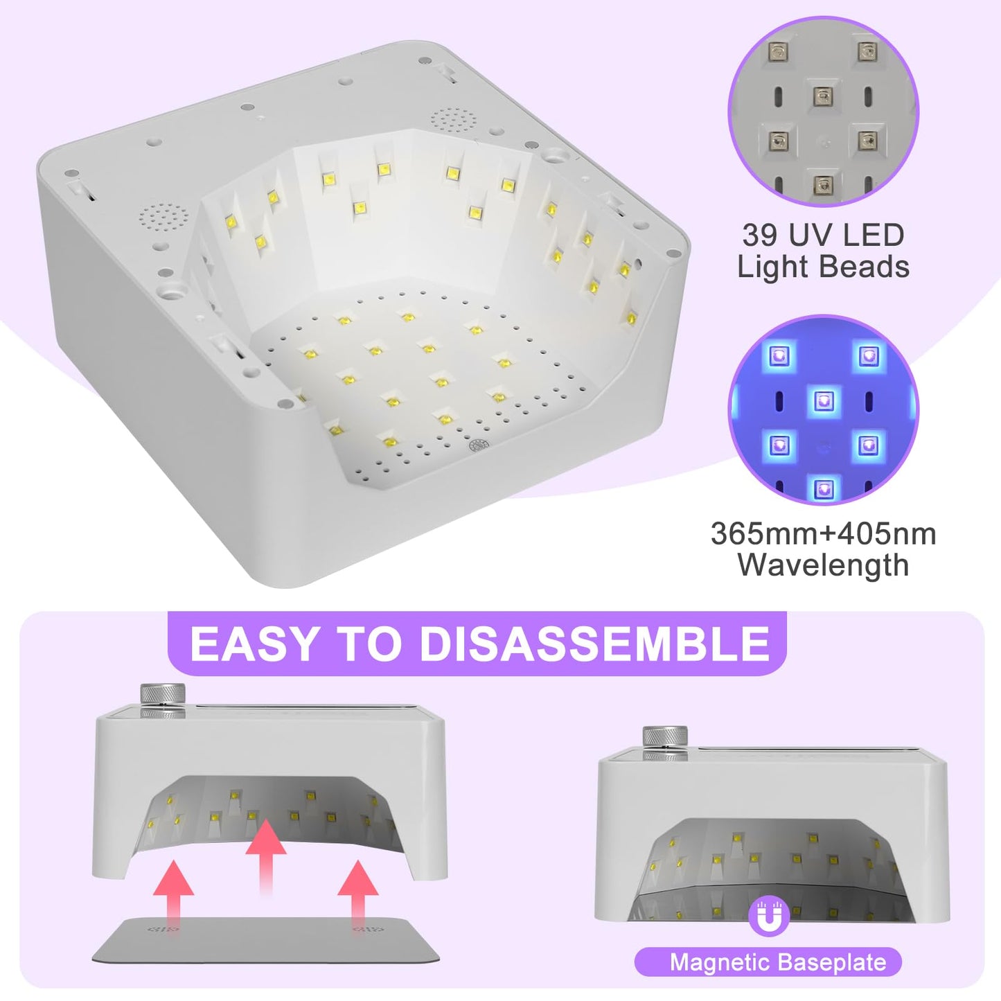 Rechargeable Cordless UV LED Nail Lamp, 86W UV Nail Light for Gel Polish & Acrylic Nails, Fast Curing Nail Light for Gel Nail, Metal Mirror Bottom, Auto Sensor, 39 LED Beads, Salon & Home Use (White)