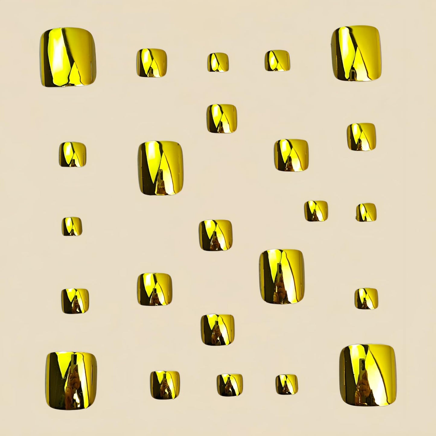 MISUD Press on Toenails - Fake Toe Nails with Bling Gold Chrome, Acrylic Toenail Metallic Design 24 pcs
