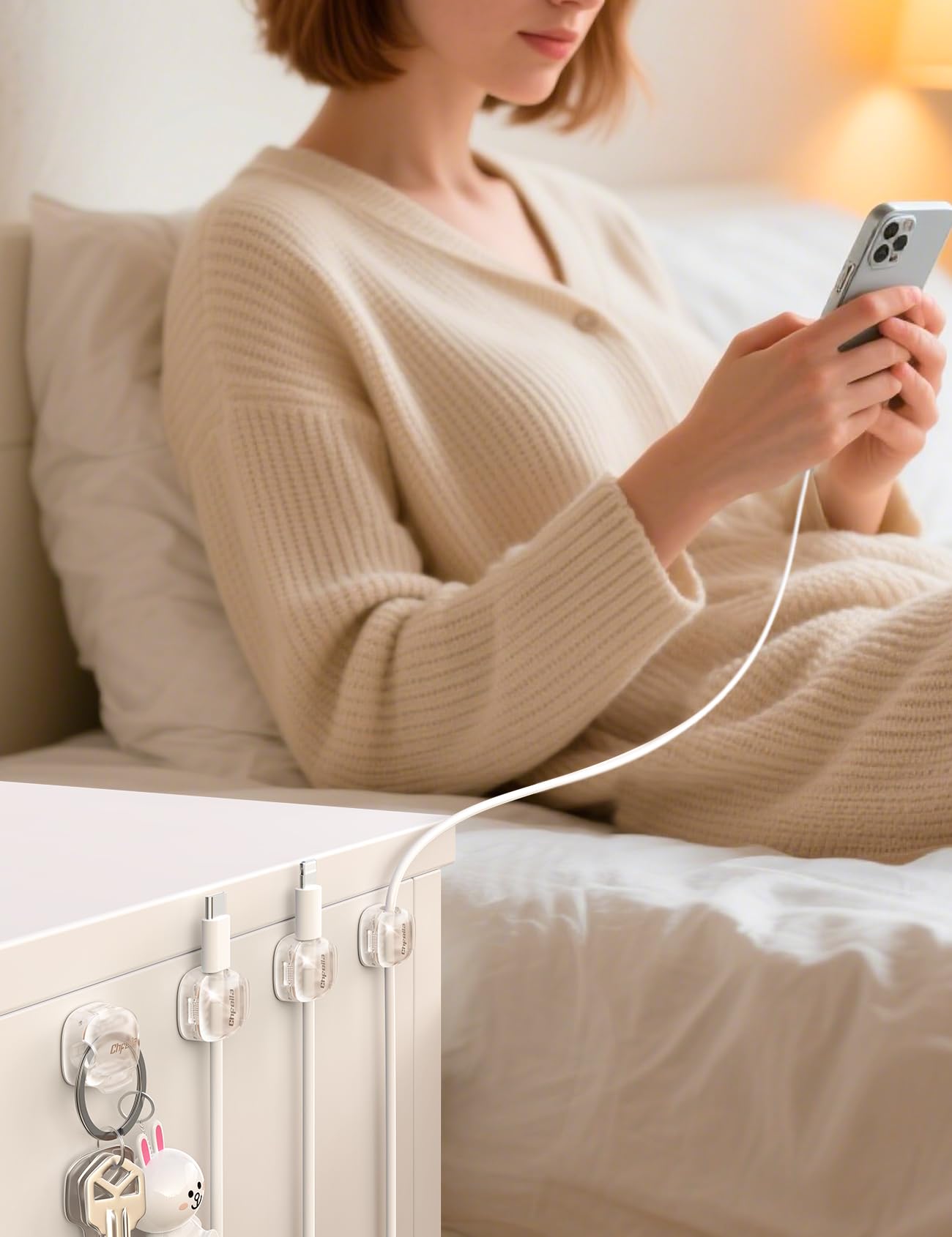 Cable Clips,8 Pack Cord Holder Cord Organizer [1s Lock & Strongest Adhesive] Spring Cord Clips Phone Charger Wire Desk Cable Management Nightstand Home Office School Decor Women Desk,Transparent Clear