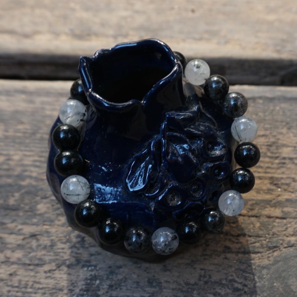 TaHLga 10MM Black Rutilated Quartz Bracelet | Natural Rutilated Quartz Gemstones | Bring Luck Wealth Courage | Protection from Evil | Gift