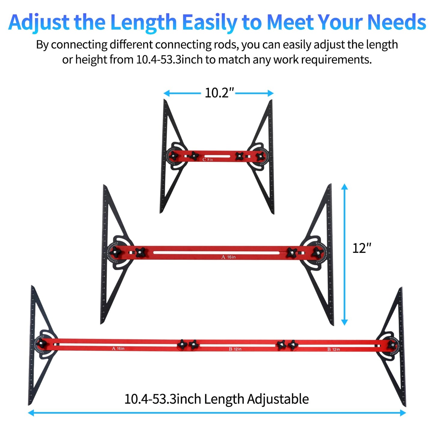 WolfPawn Stair Tread Template Tool,8-72 Inches Aluminum Alloy Stair Measuring Tool,Adjustable Length Stair Tread Tool for Measuring & Scribe,Compatible with Most Layout Projects for Home Wood Working