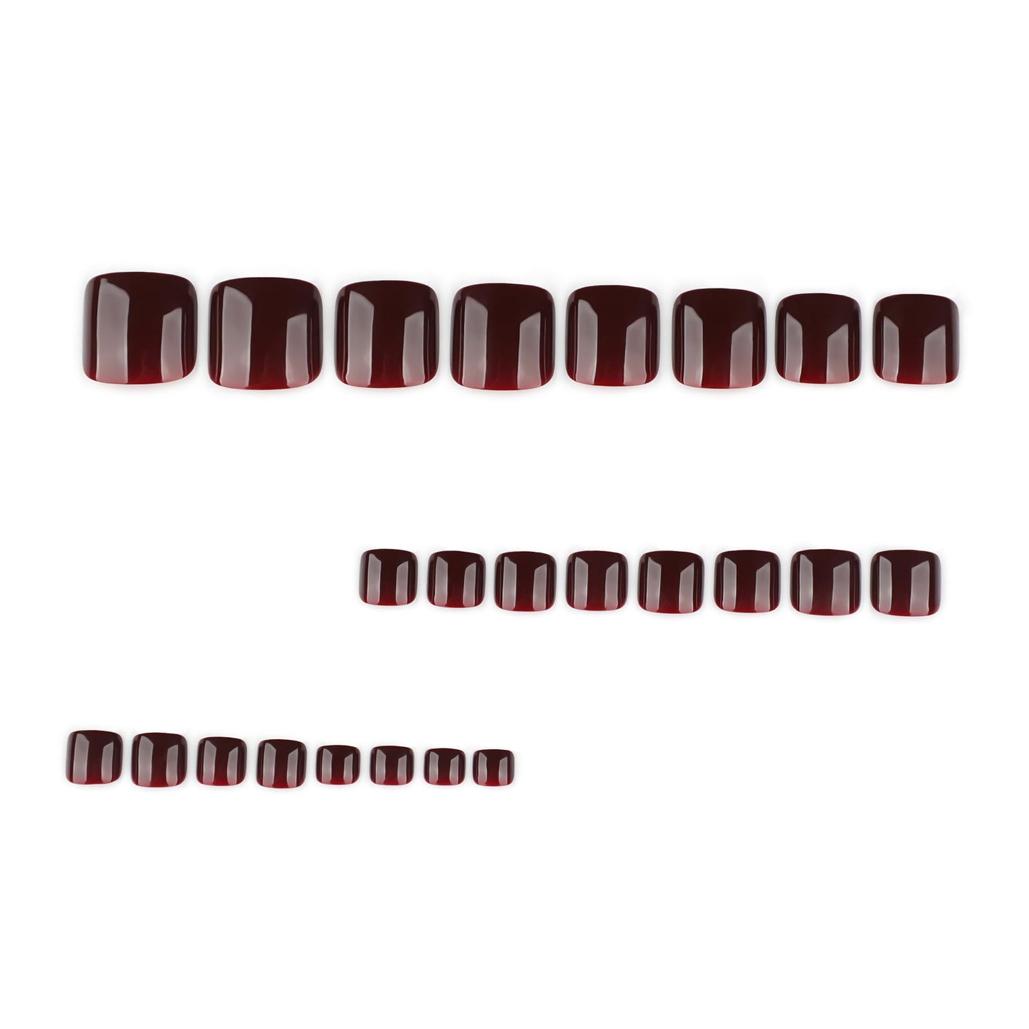 Red Press on Toenails Short Square Fake Toenails with Solid Color Designs False Toe Nails Dark Red Reusable Glue on Toe Nail Glossy Full Cover Artificial Acrylic Toe Nail for Women Girl Manicure 24pcs