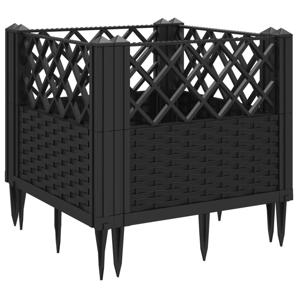 vidaXL Black Square Garden Planter with Rattan Design - Modular Polypropylene Outdoor Container 17.1"x17.1"x17.1"