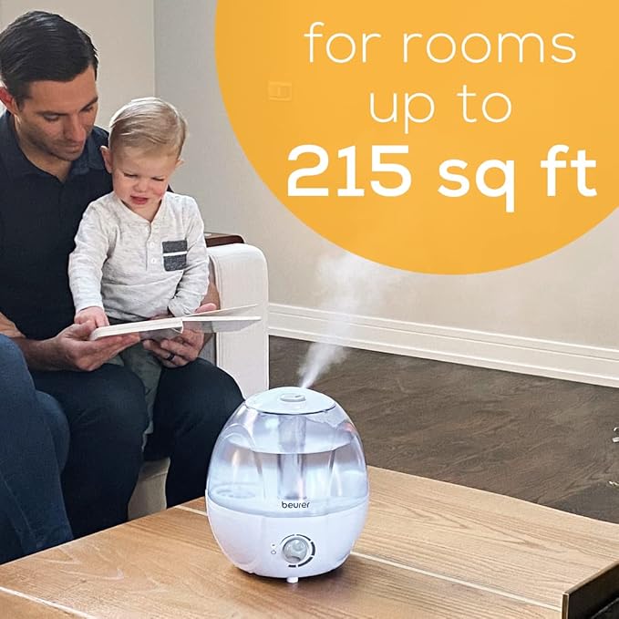 Beurer LB27 Ultrasonic Air 0.8 Gallon Tank, Auto Shut-Off, Baby Kids Vaporizer Cool Mist Filter Free Silent, Humidifier