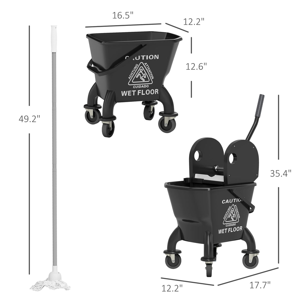 Mop Bucket with Wringer on Wheels