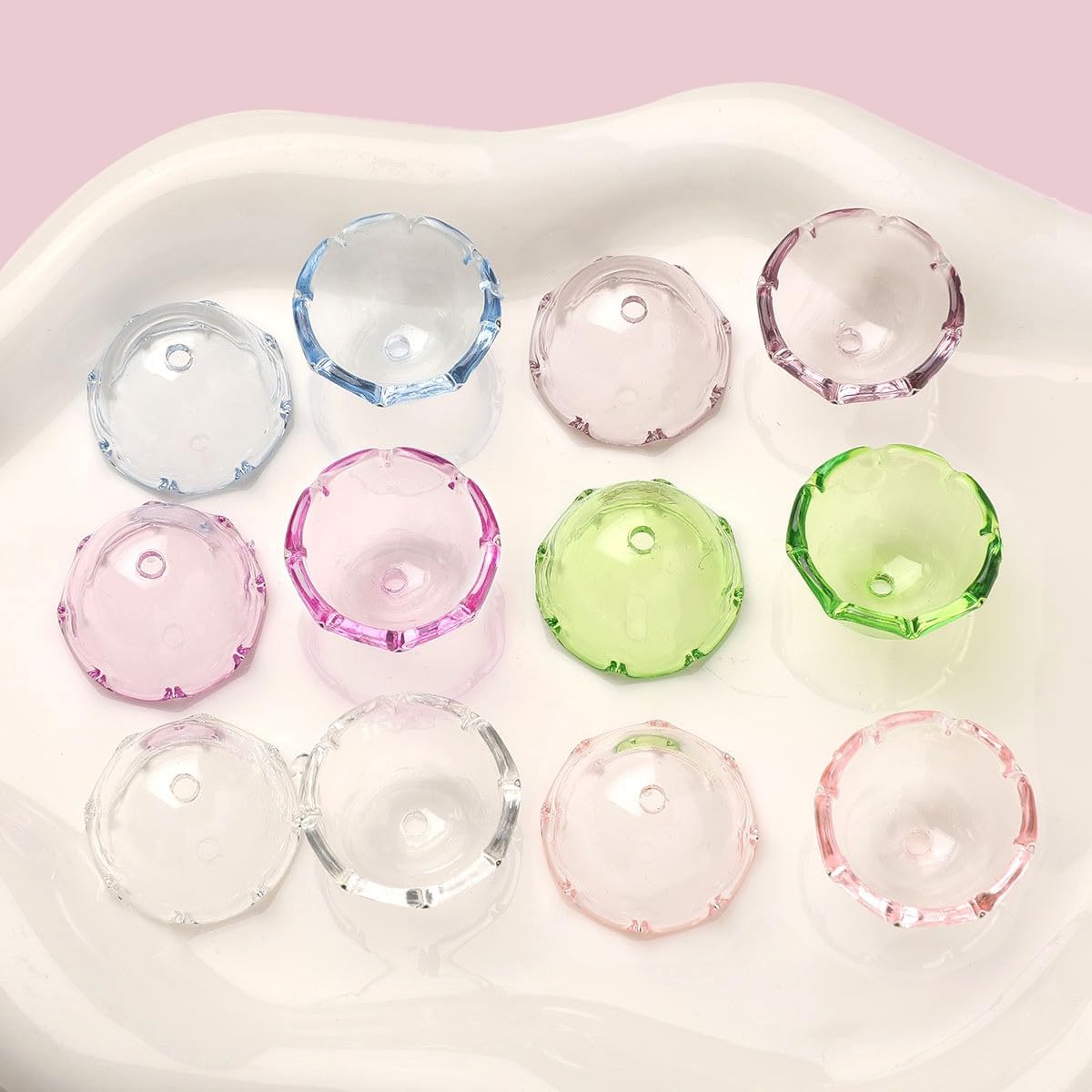 50Pcs Acrylic Clear Flower Bead Caps for Jewelry Making, Transparent Bell Charms, Semi-Round Floral Beads Bulk with Wavy Edge, Jellyfish Beads for Wind Chimes DIY Craft Key Chains-13 * 22mm