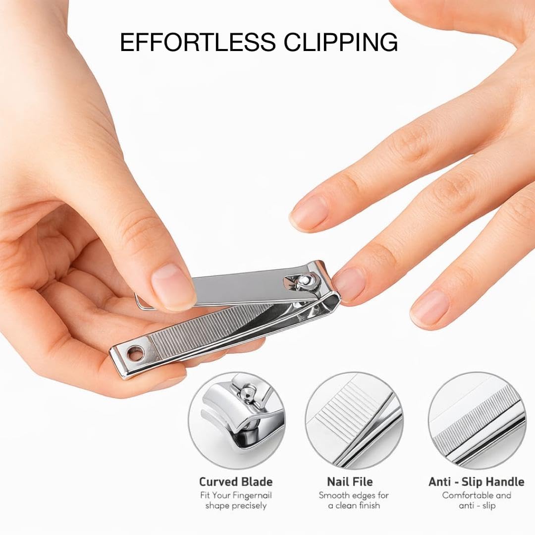 UM Supplies 4PCS Nail Care Set + Storage Pouch | Professional Cuticle Nipper with 2 Pushers and Nail Cutter Stainless Steel | Manicure Pedicure Tool | Jaw 14 (5mm) Double Spring