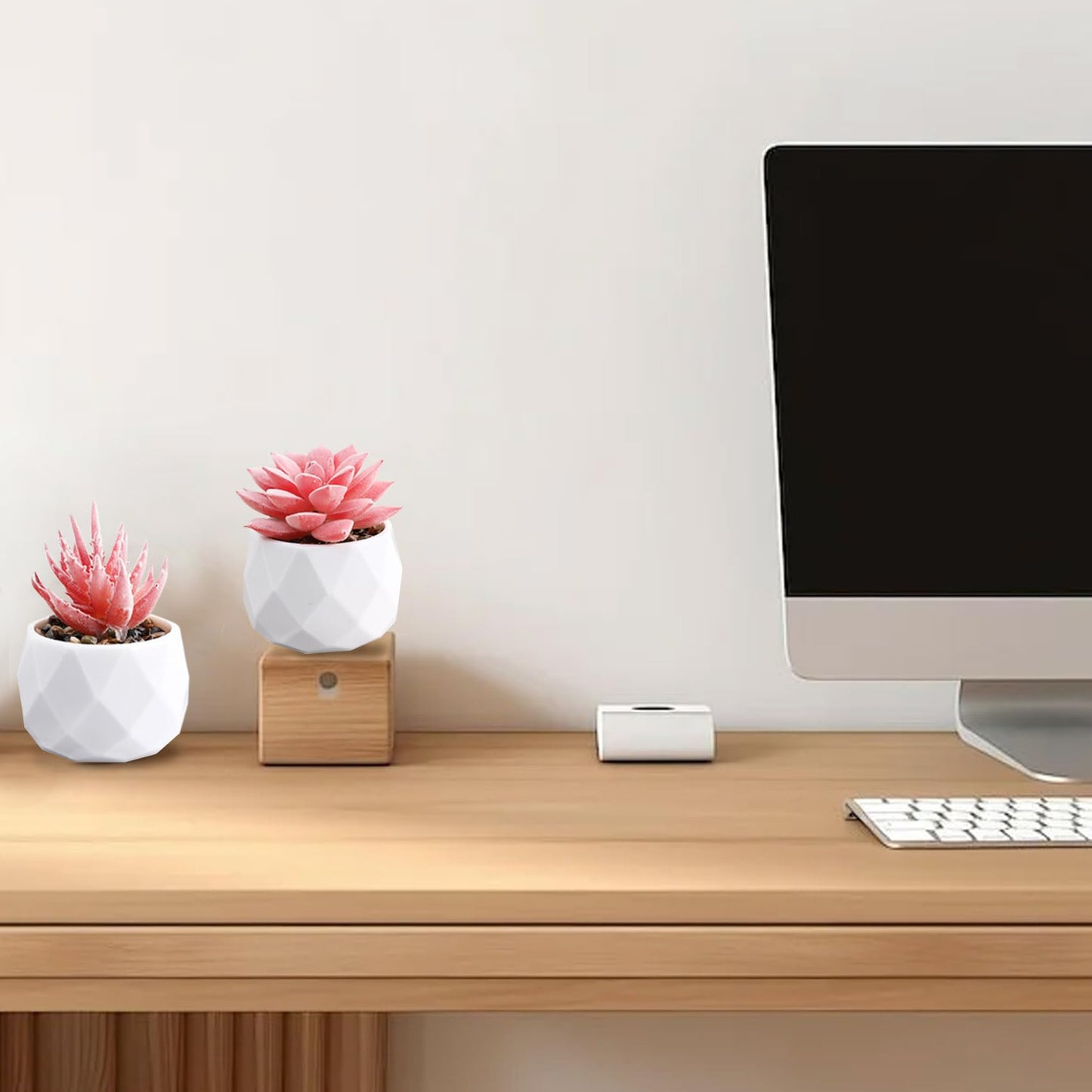 HVEST 2 Pcs Succulents Plants Artificial with Pot Small Fake Potted Plants Artificial Decor Pink Faux Plants for Living Room Bedroom Office Desk Bookshelf Bathroom Decor Artificial Plants