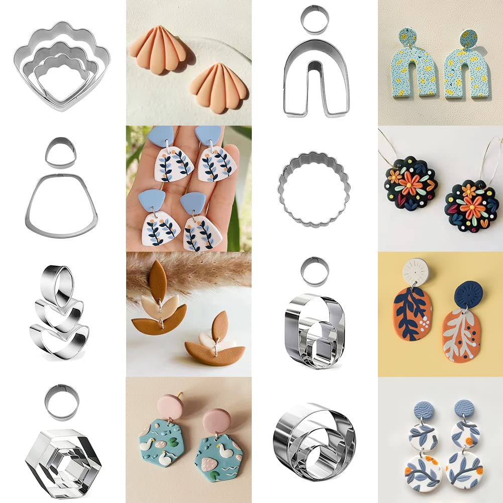 PTFJZ Polymer Clay Cutters for Earring Making 76pcs Clay Tools Set 67 Shapes Stainless Steel Clay Cutters with 8 Circle Shape Cutters 1 Letter Stamp