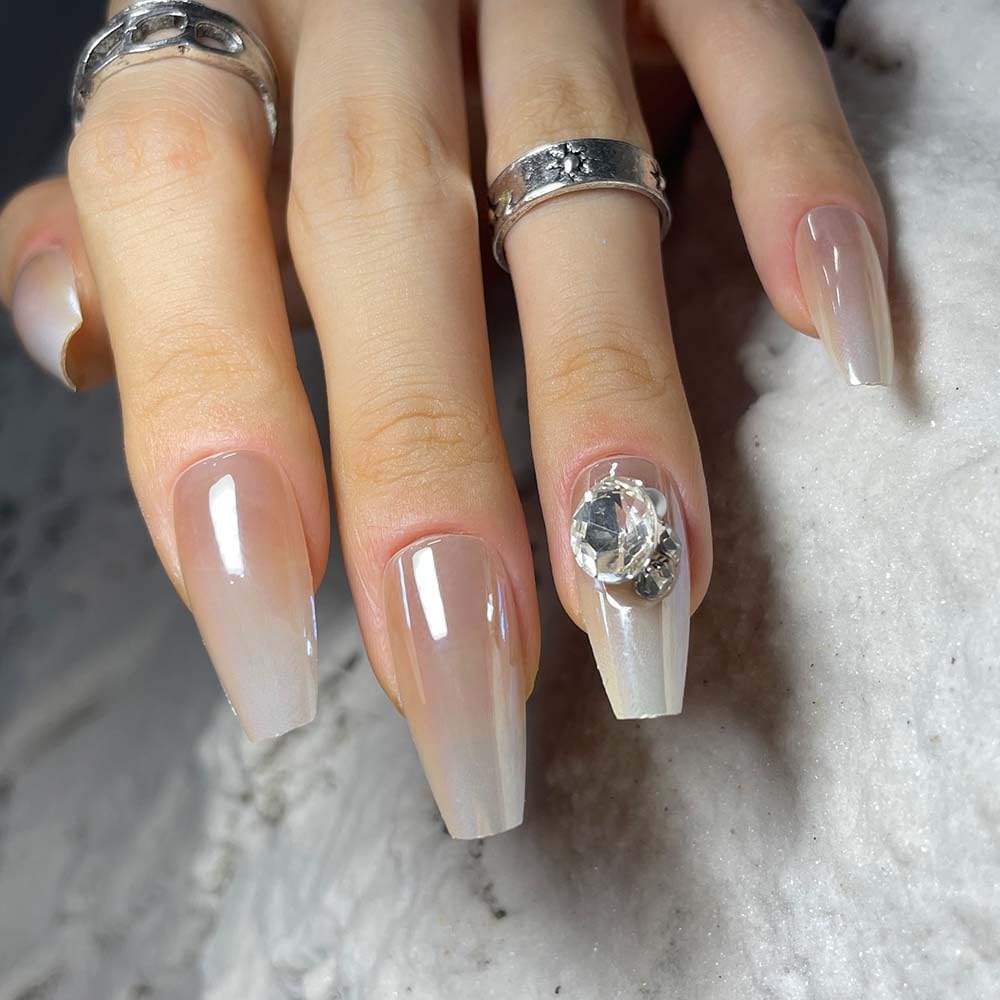 Redykat 24PCS Glossy Coffin Press On Nails, Salon Quality Nail art, Extra Long Acrylic Fake Nails, False Nails, Home Quick Manicure……… (Ombre Moonlight with Rhinestones)