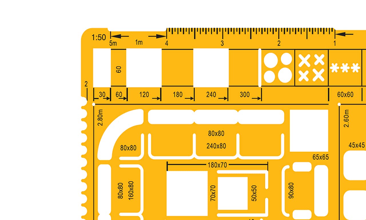 Liquidraw 1:50 Scale Architectural Scale Ruler | Designed for House Interior Floor Plan | Technical Architect Drafting Tool | Contains Symbols for Kitchen, Bathroom, Appliances & More | 1.5 mm Thick