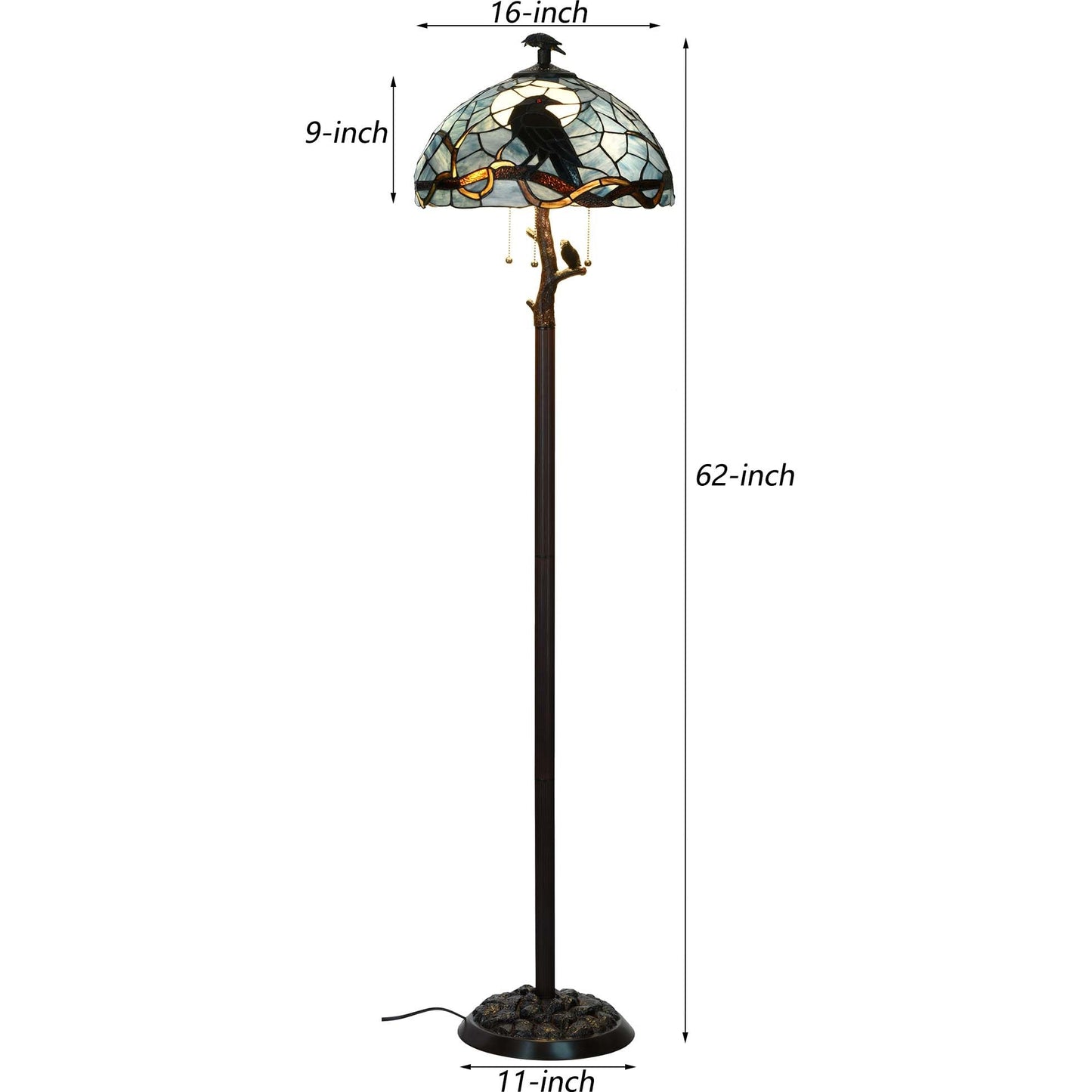 Bieye L12023 Tiffany Style Stained Glass Raven Floor Lamp Gothic Crow and Full Moon Design for Home Décor, 16Wx62H